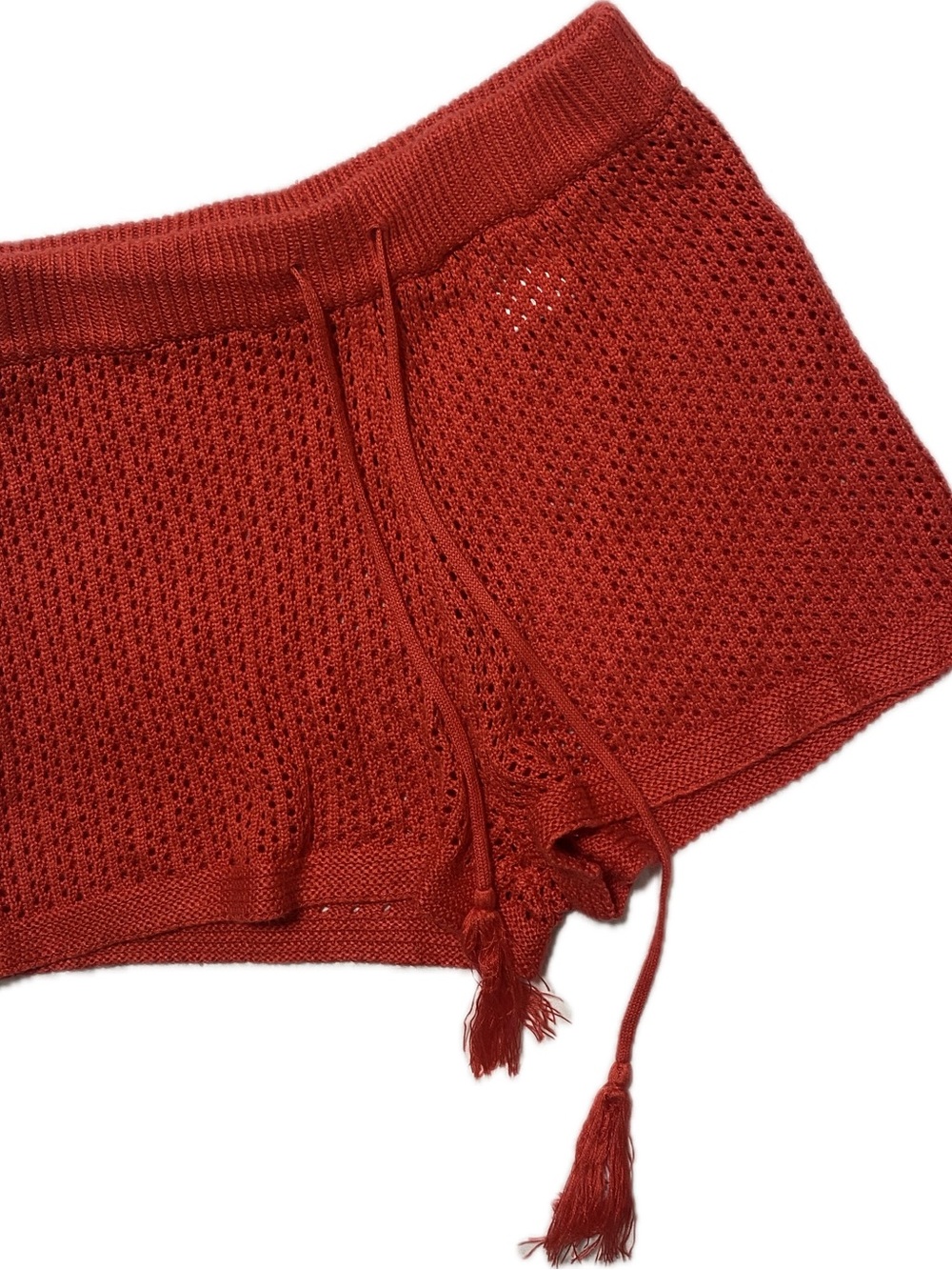 Madden NYC High-Waist Knit Drawstring Shorts — Rust